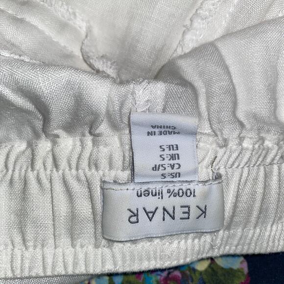 Kenar 100% Linen White Wide Leg Drawstring Pants Women's Size Small - Picture 5 of 5